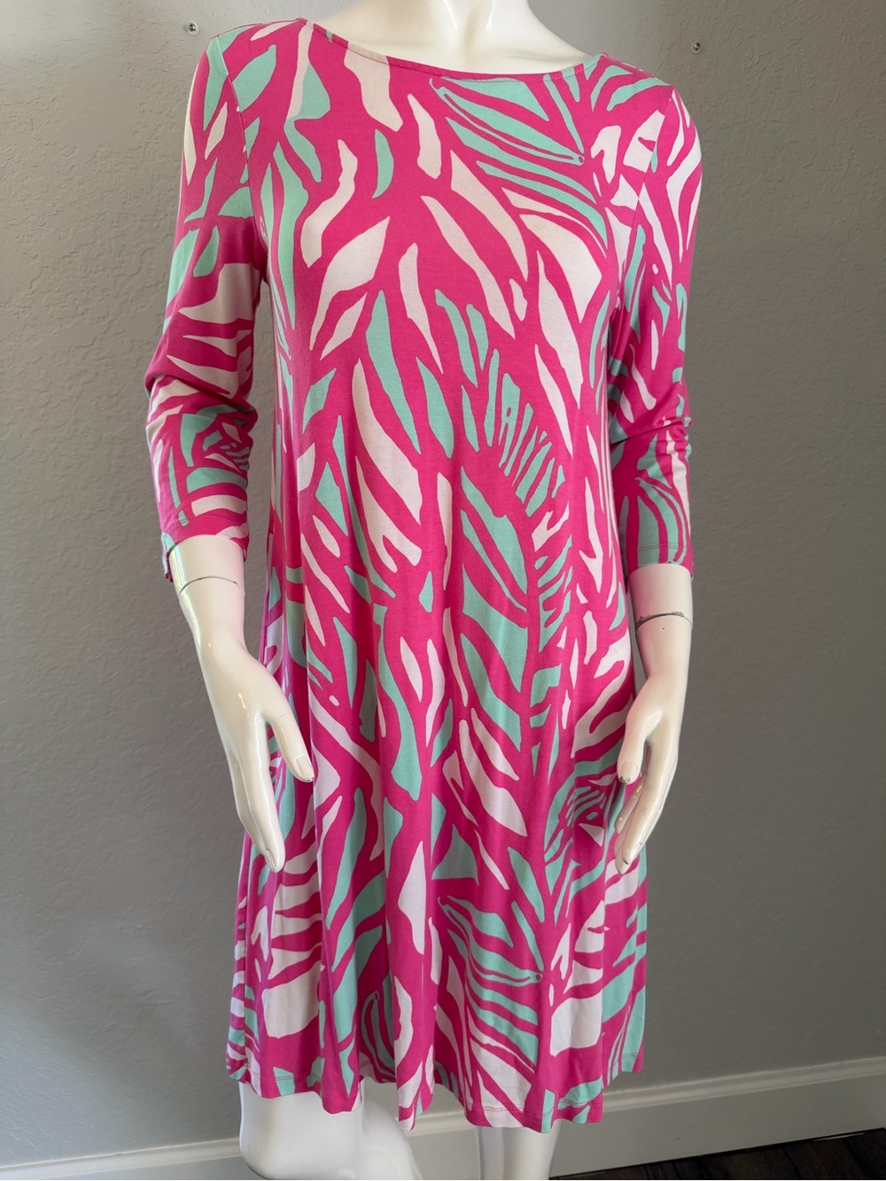 Lilly Pulitzer Ophelia Capri Pink Papaya Dress 3/4 Sleeve Size M
